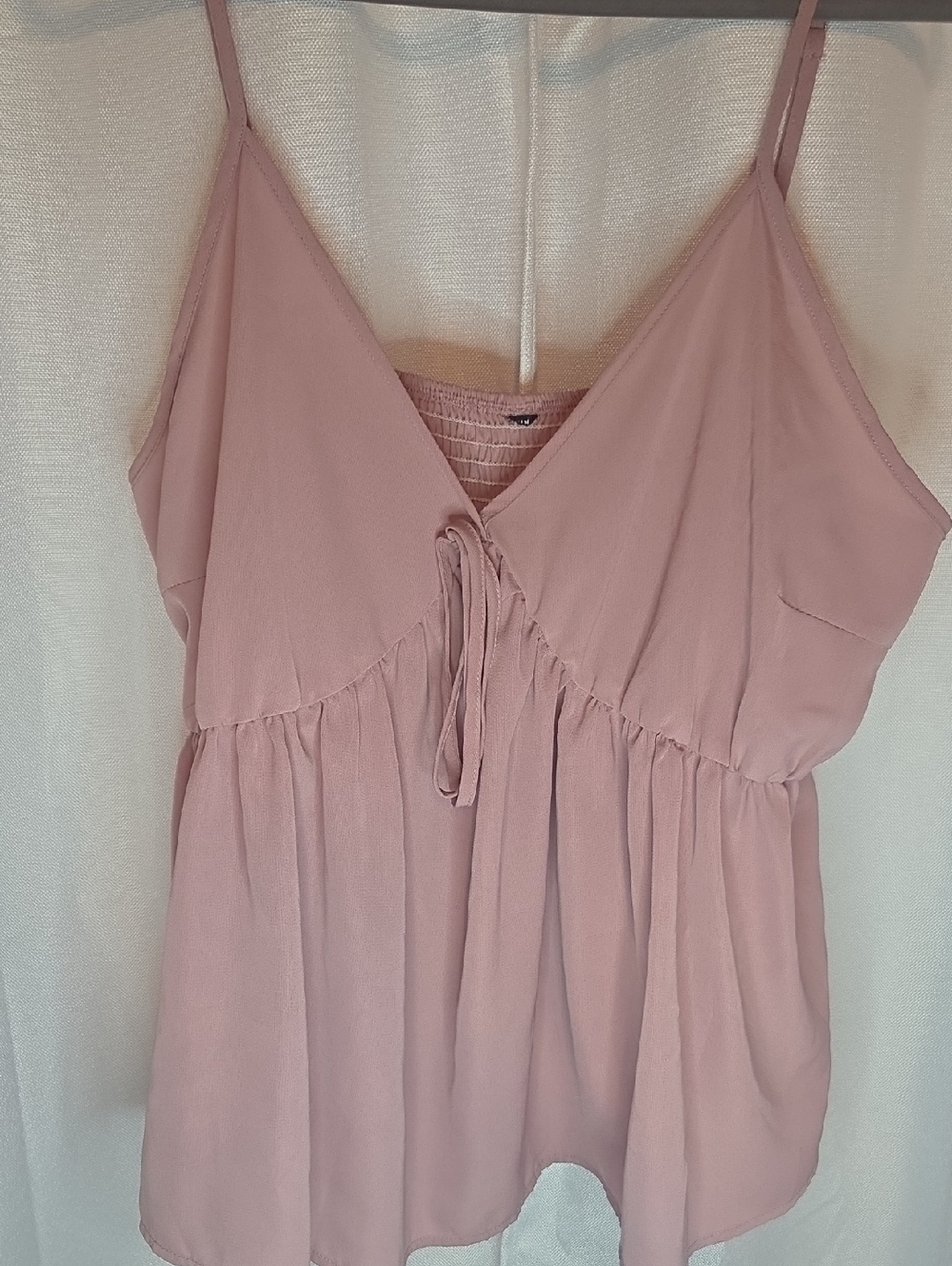 Mauve Pink Spaghetti Strap Tie-Front Babydoll Top